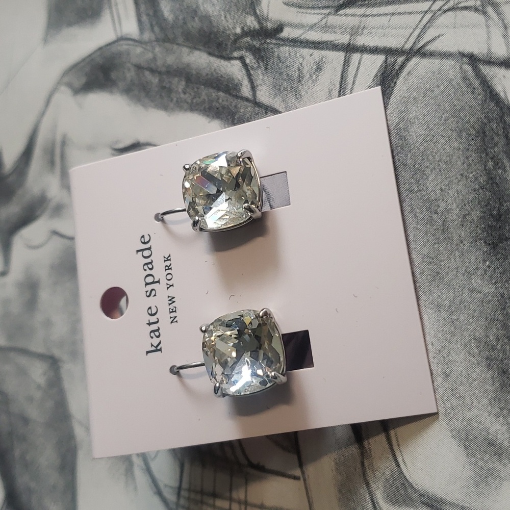 Kate spade clear sparkly dangle earrings rhinestone leverback silver